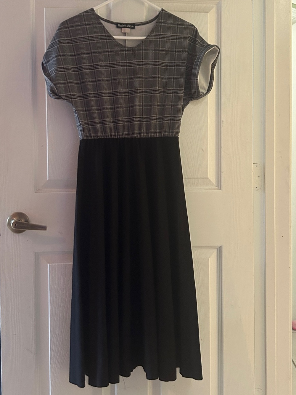 Elizabeth & Nicole Black and Grey Plaid Midi Dress